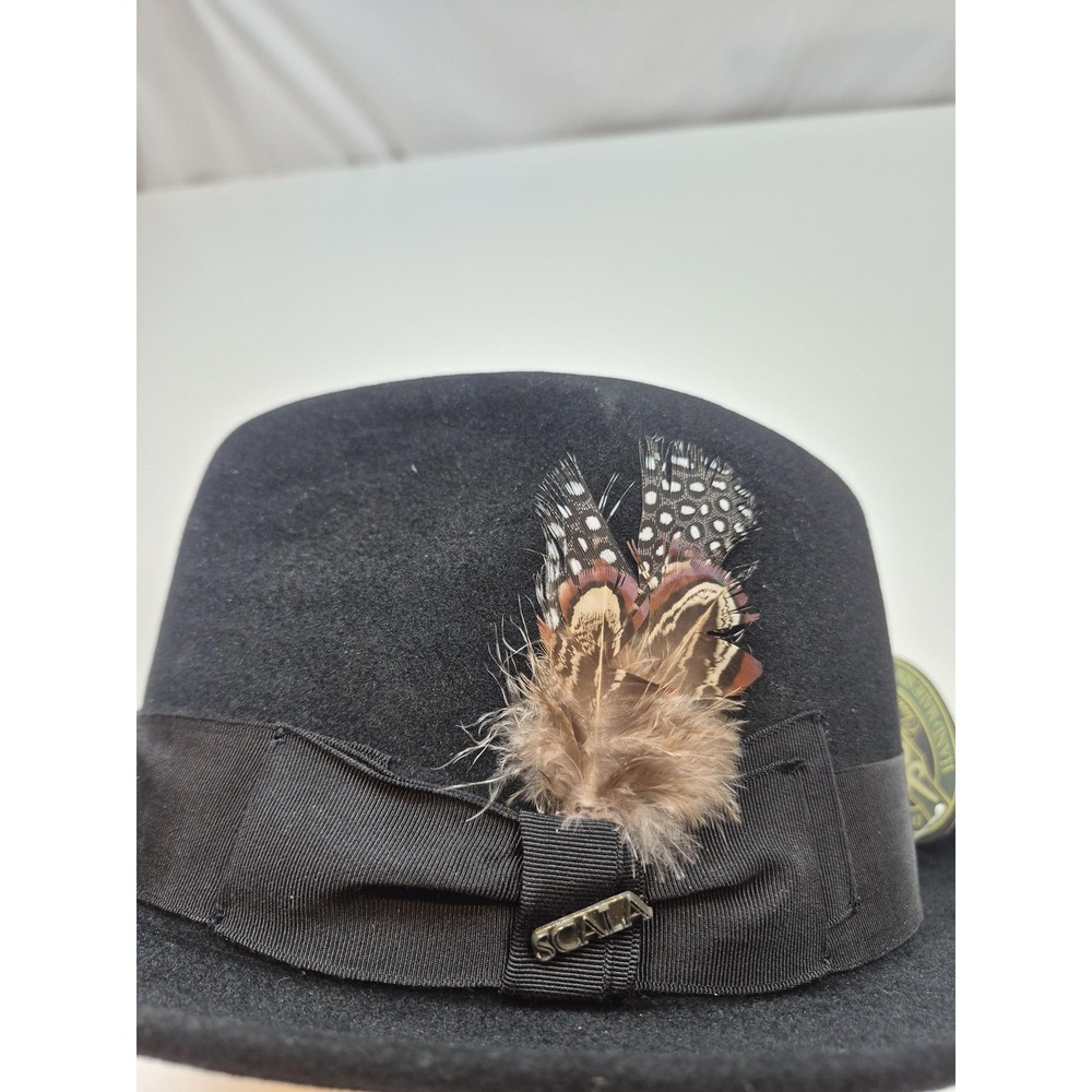 Scala Hat Fedora Mens One Size Black Wool Felt Handmade Classic Trim Feather Pin - Picture 2 of 12